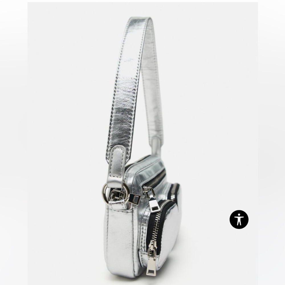 Zara mini crossbody bag with pockets in silver with dustbag - Picture 3 of 6